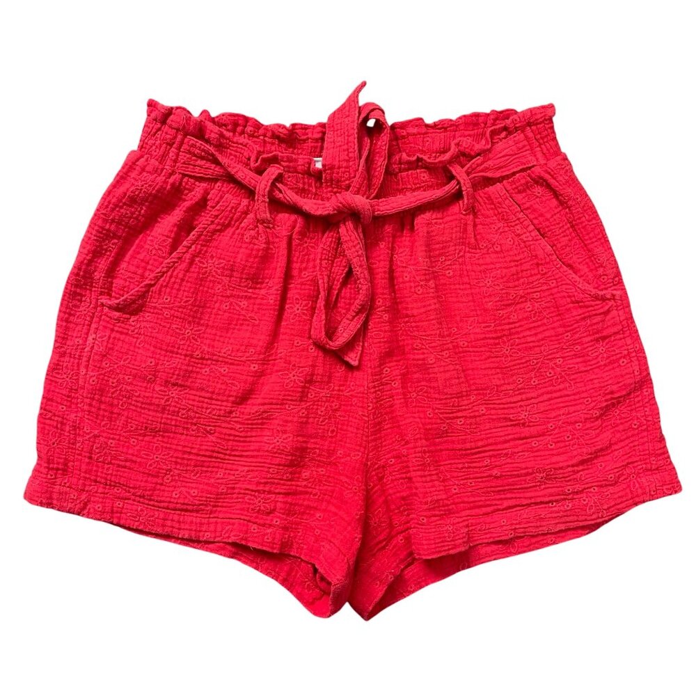 Knox Rose Eyelet Shorts Women's‎ Size Large Pockets Lightweight Red Cotton FAIR